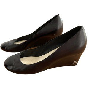 Chanel Black Leather Wedges Heels Escarpins - Size 40